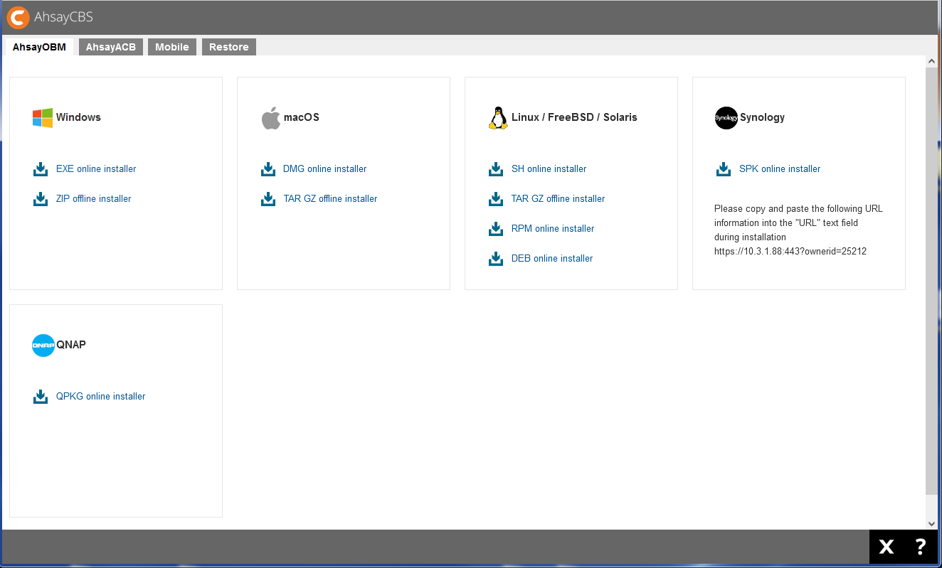 screenshot of Ahsay Offsite Backup Server